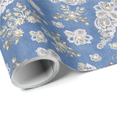 Denim Textured Lace en Pearls Cadeaupapier (Rol Hoek)