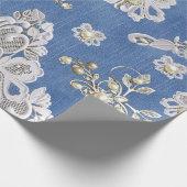 Denim Textured Lace en Pearls Cadeaupapier (Hoek)