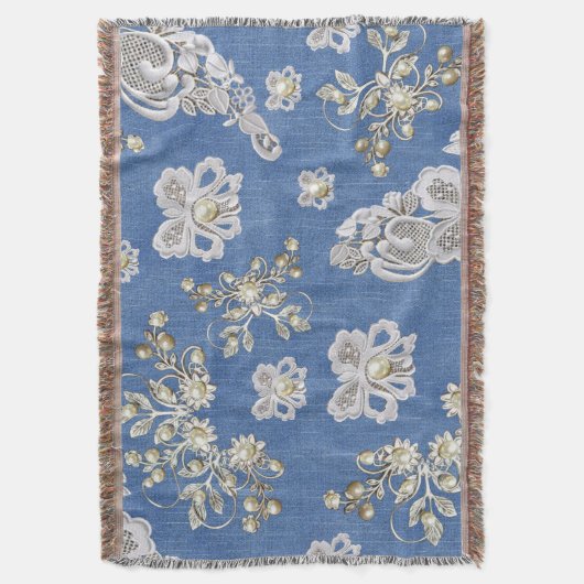 Denim Textured Lace en Pearls Deken (Voorkant Verticaal)