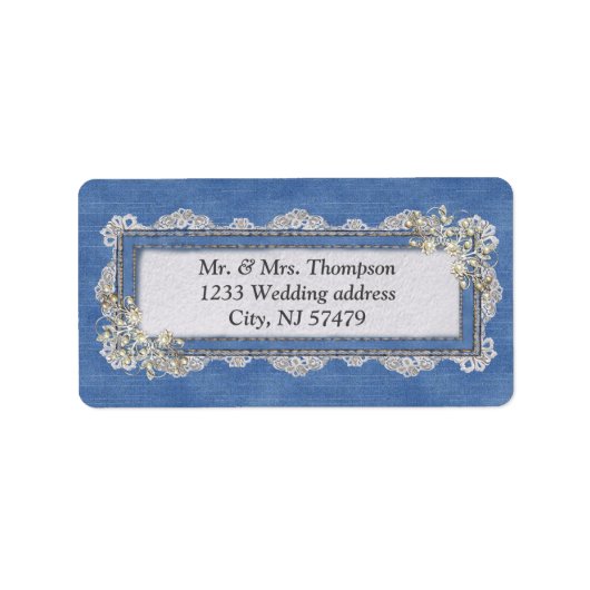 Denim Textured Lace en Pearls Etiket (Voorkant)