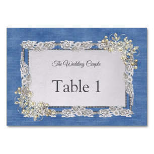 Denim Textured Lace en Pearls Kaart