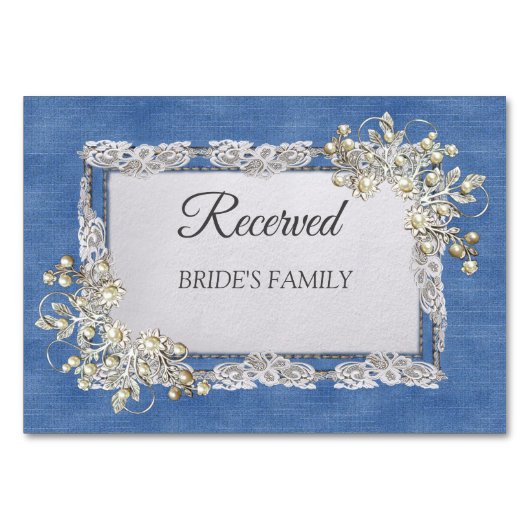 Denim Textured Lace en Pearls Kaart (Voorkant)