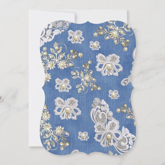 Denim Textured Lace en Pearls Kaart (Achterkant)