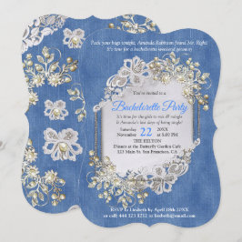 Denim Textured Lace en Pearls Kaart