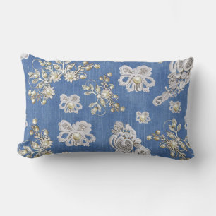 Denim Textured Lace en Pearls Kussen