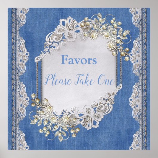 Denim Textured Lace en Pearls Poster (Voorkant)