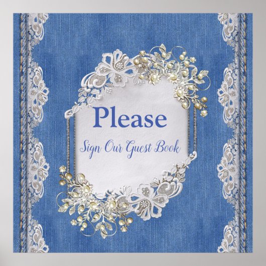 Denim Textured Lace en Pearls Poster (Voorkant)