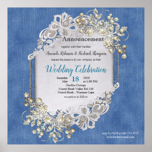 Denim Textured Lace en Pearls Poster