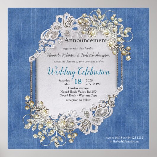 Denim Textured Lace en Pearls Poster (Voorkant)