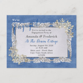 Denim Textured Lace en Pearls Uitnodiging Briefkaart