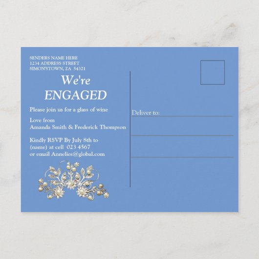 Denim Textured Lace en Pearls Uitnodiging Briefkaart (Achterkant)
