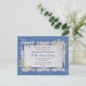 Denim Textured Lace en Pearls Uitnodiging Briefkaart (Staand voorkant)