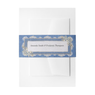 Denim Textured Lace en Pearls Uitnodigingen Wikkel