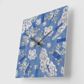 Denim Textured Lace en Pearls Vierkante Klok (Hoek)