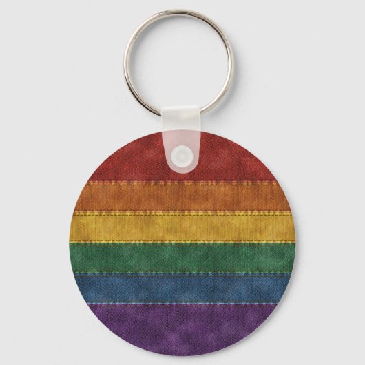 Denim Textured Seamless LGBTQ Pride Rainbow Flag Sleutelhanger (Voorkant)