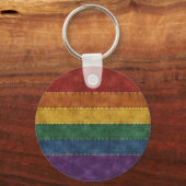 Denim Textured Seamless LGBTQ Pride Rainbow Flag Sleutelhanger (Voorkant)