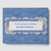 Denim-textuur Ivory-parels en kant Gastenboek (Achterkant)