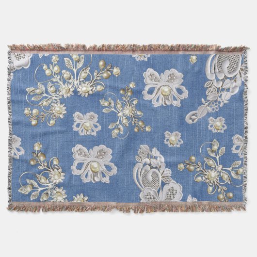 Denim Textuur Kant en Parels Deken (Voorkant)