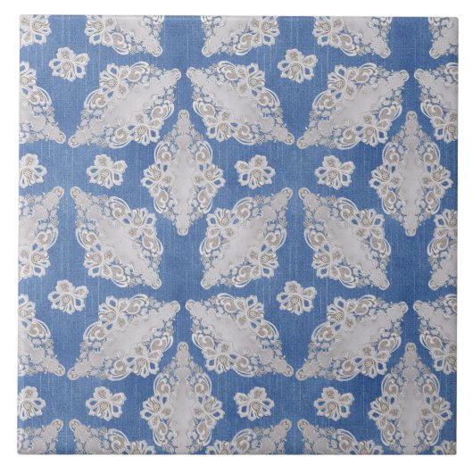 Denim textuur met kant herhalingspatroon tegeltje (Voorkant)