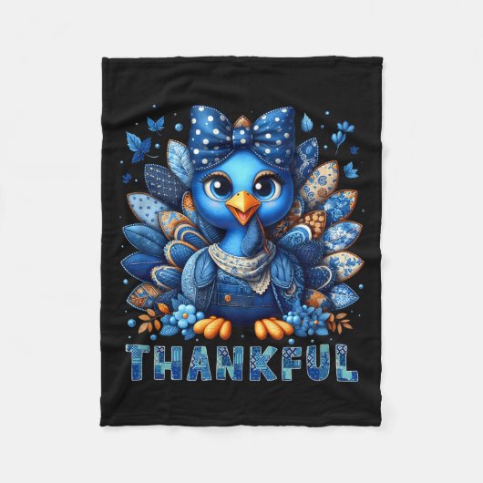 Denim Thankful Turkey Grandma Mama Mom Give Thanks Fleece Deken (Voorkant)