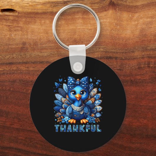 Denim Thankful Turkey Grandma Mama Mom Give Thanks Sleutelhanger (Voorkant)