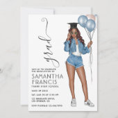 Denim thema Meisjes Afstudeerfeest Kaart (Voorkant)