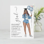 Denim thema Meisjes Afstudeerfeest Kaart (Staand voorkant)