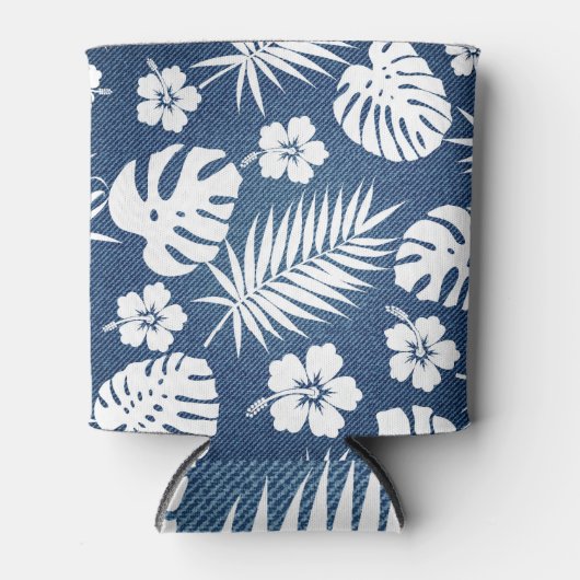 Denim Tropical: ontwerp met patronen als achtergro Blikjeskoeler (Voorkant)