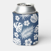 Denim Tropical: ontwerp met patronen als achtergro Blikjeskoeler (Blikje Achterkant)