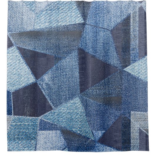 Denim Urban: Gestreepte patchwork. Douchegordijn (Voorkant)