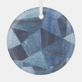 Denim Urban: Gestreepte patchwork. Glas Ornament (Voorkant)