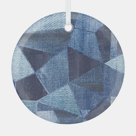 Denim Urban: Gestreepte patchwork. Glas Ornament (Voorkant)