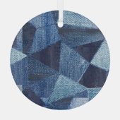 Denim Urban: Gestreepte patchwork. Glas Ornament (Achterkant)