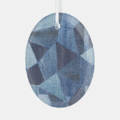 Denim Urban: Gestreepte patchwork. Glas Ornament (Voorkant links)