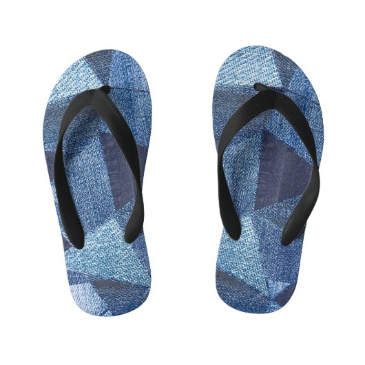 Denim Urban: Gestreepte patchwork. Kinder Teenslippers (Voetbed)