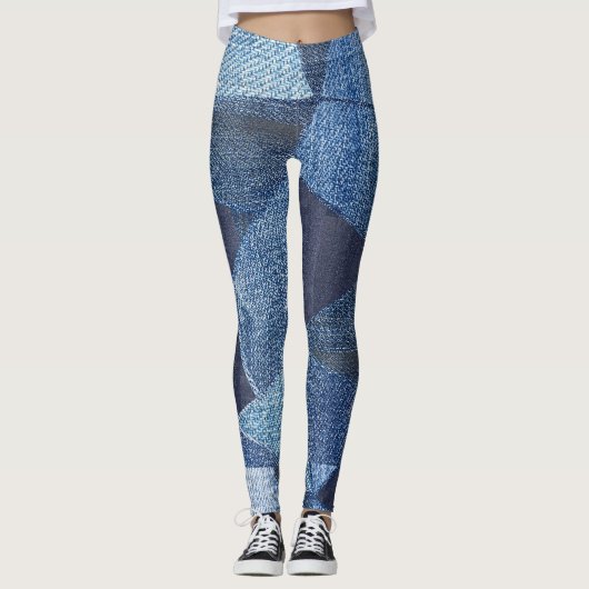 Denim Urban: Gestreepte patchwork. Leggings (Voorkant)