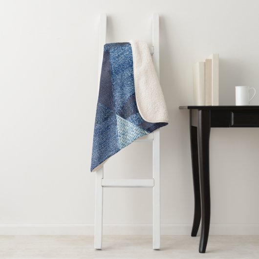 Denim Urban: Gestreepte patchwork. Sherpa Deken (In situ)