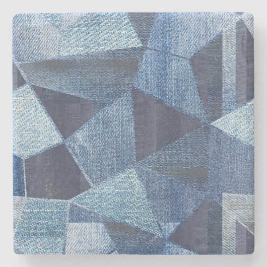 Denim Urban: Gestreepte patchwork. Stenen Onderzetter (Voorkant)