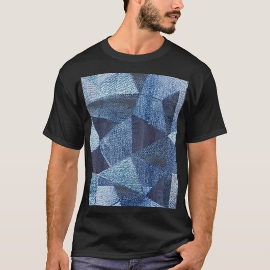 Denim Urban: Gestreepte patchwork. T-shirt (Voorkant)