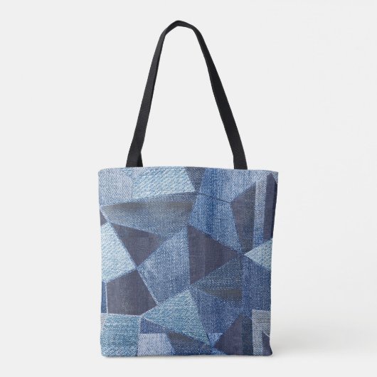 Denim Urban: Gestreepte patchwork. Tote Bag (Achterkant)