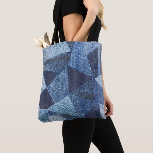 Denim Urban: Gestreepte patchwork. Tote Bag (Dichtbij)