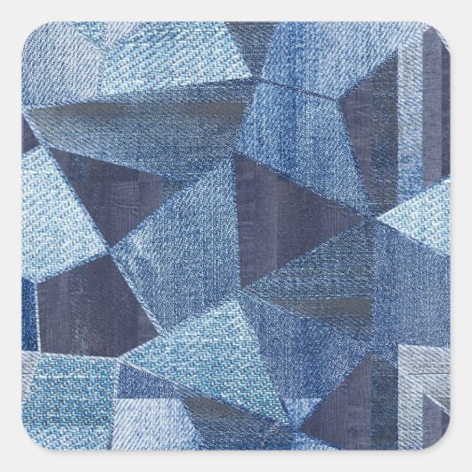 Denim Urban: Gestreepte patchwork. Vierkante Sticker (Voorkant)