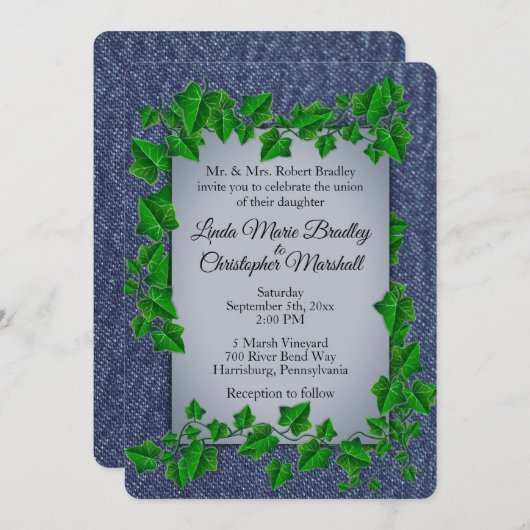 Denim Vines Wedding Uitnodiging (Voorkant / Achterkant)