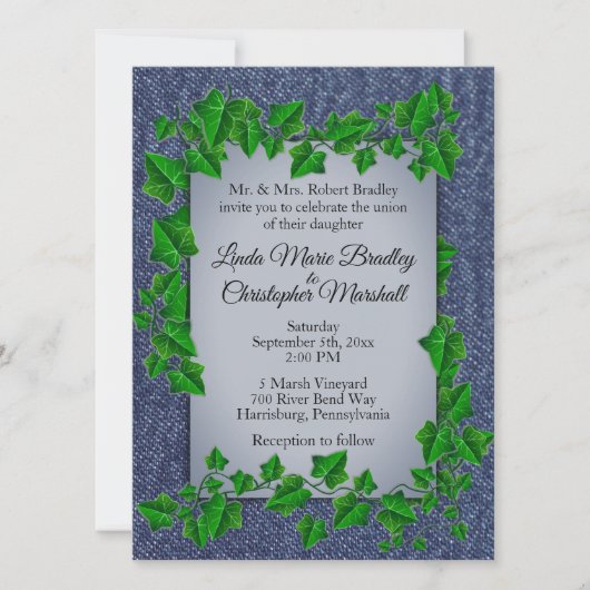 Denim Vines Wedding Uitnodiging (Voorkant)