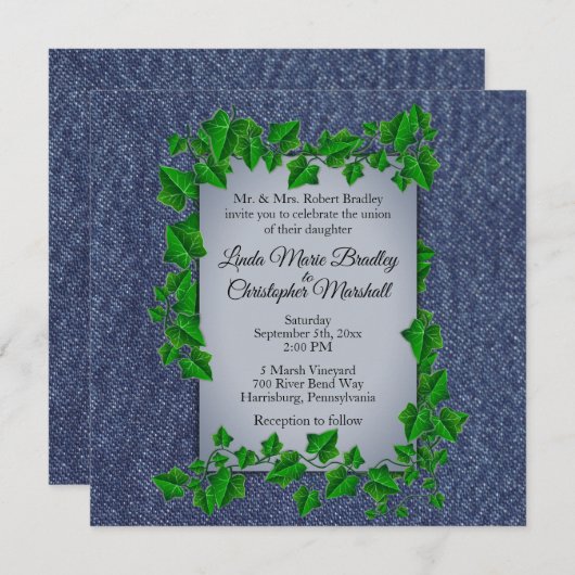 Denim Vines Wedding Uitnodiging (Voorkant / Achterkant)