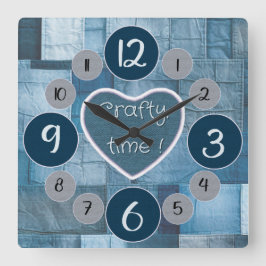 Denim wandklok voor naailiefhebbers