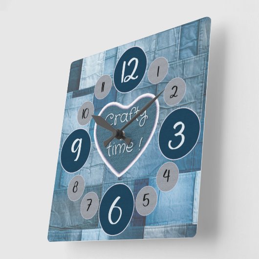 Denim wandklok voor naailiefhebbers (Hoek)