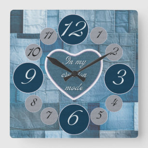 Denim wandklok voor naailiefhebbers