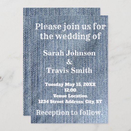 Denim Wedding Uitnodiging (Voorkant / Achterkant)