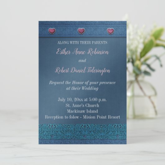 Denim Wedding Uitnodiging (Staand voorkant)